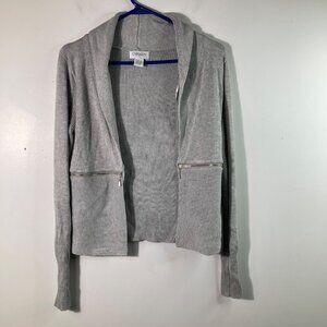 Womens Carmen Marc Valvo Open Cardigan Zip Detail S Long Sleeve Gray Rayon Nylon